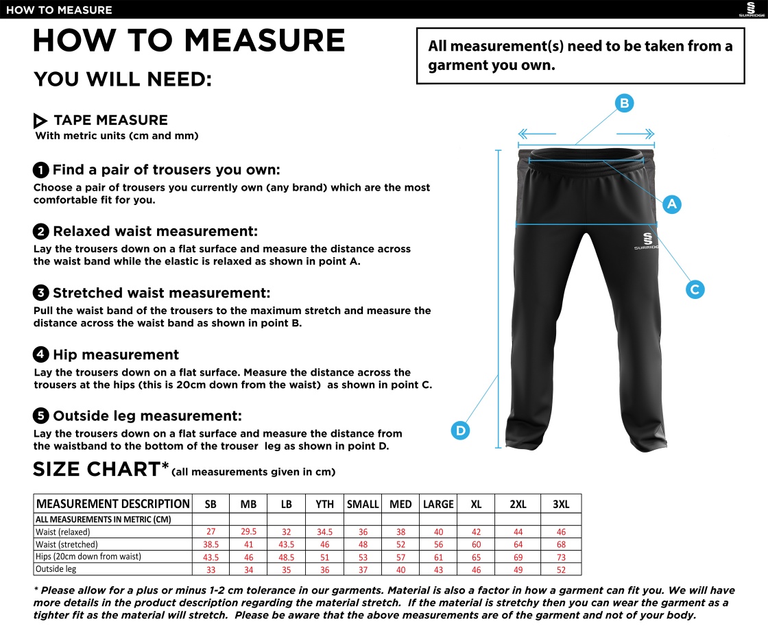 Arkadin CC Rip Stop Track Pant : Navy - Size Guide