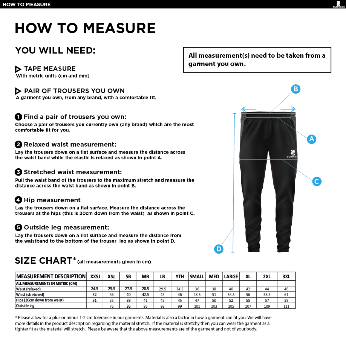 Arkadin CC Tek Slim Training Pants : Navy - Size Guide