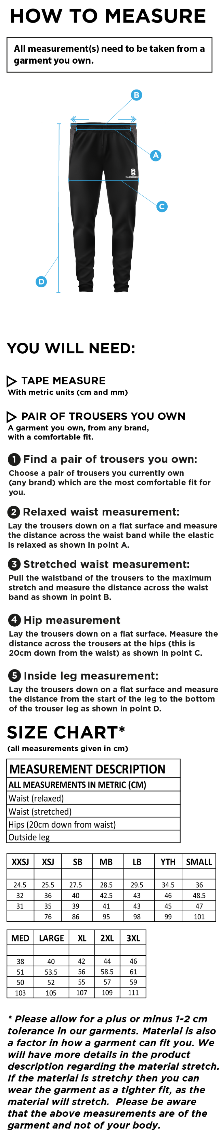 Arkadin CC Tek Slim Training Pants : Navy - Size Guide