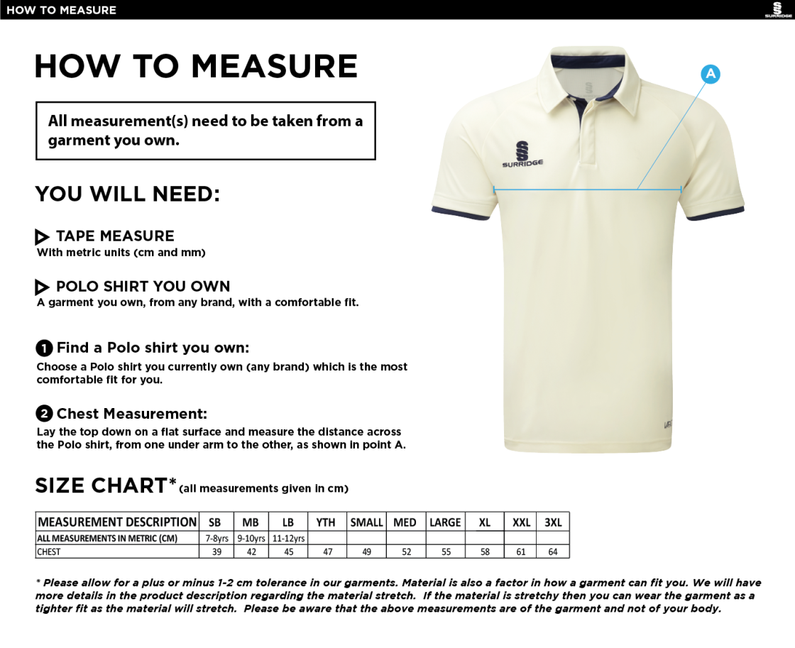 Arkadin CC Ergo Short Sleeve White Trim Shirt - Size Guide