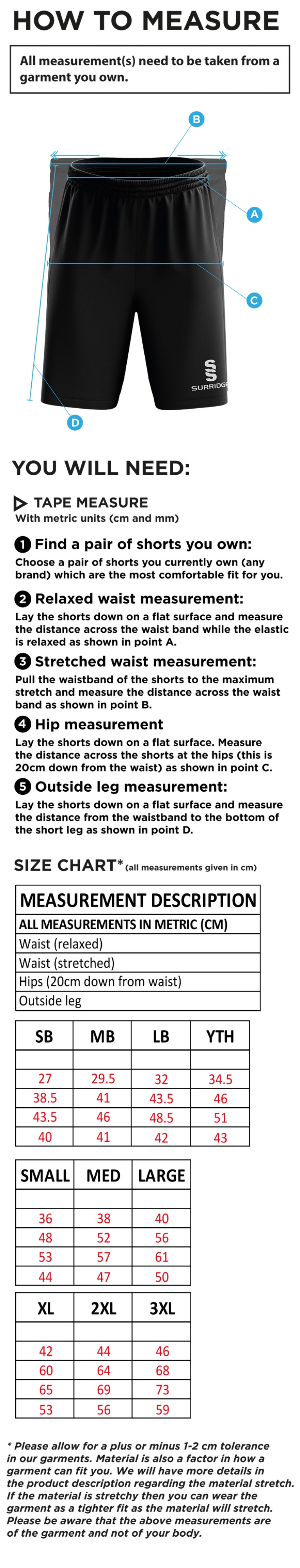 Arkadin CC Blade Shorts : Navy - Size Guide