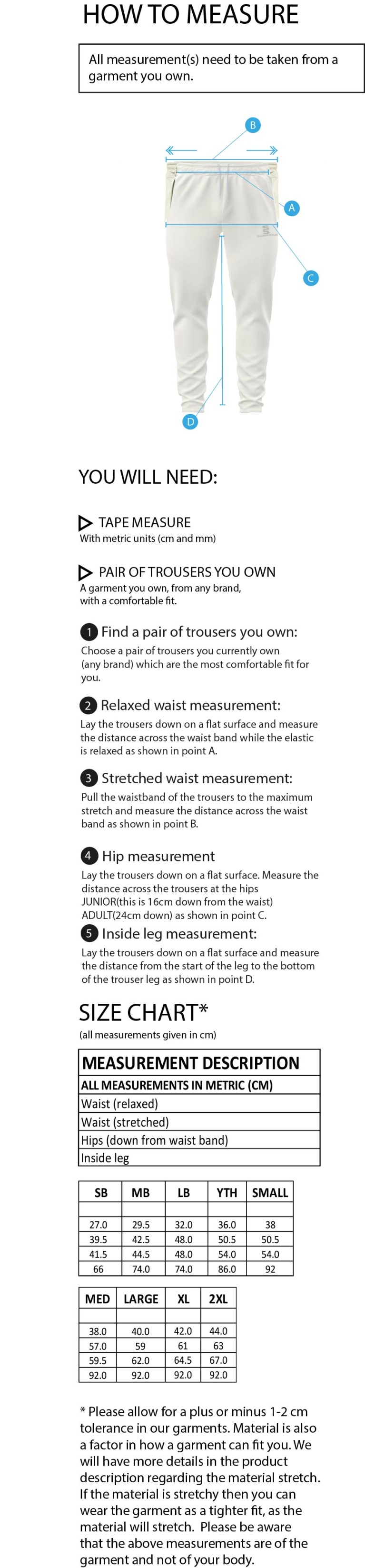 Arkadin CC Tek Playing Pant - Size Guide
